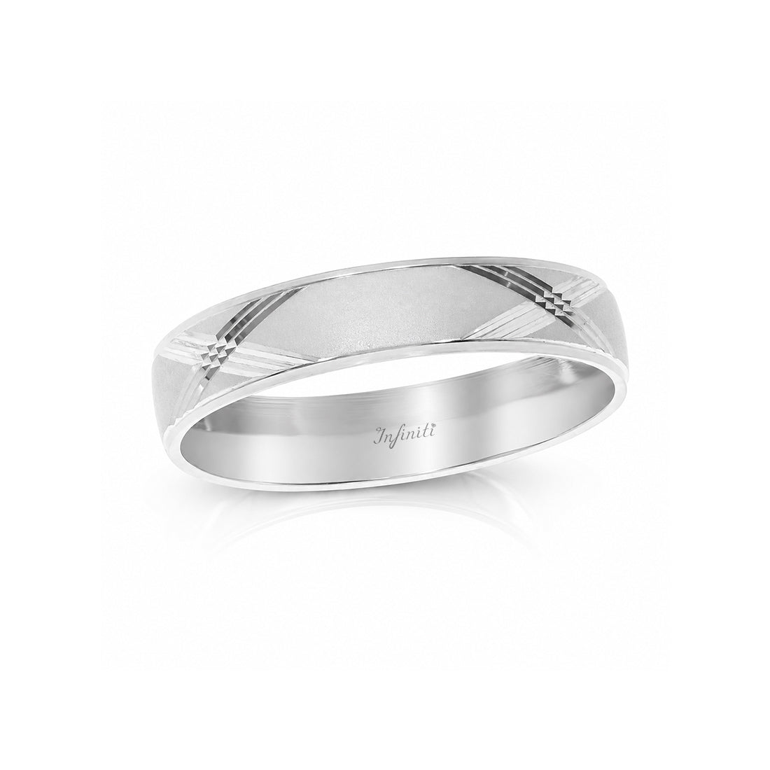 Argolla Oro Blanco 14k - Diamantada con Acabado Platinado, Ancho 4 mm