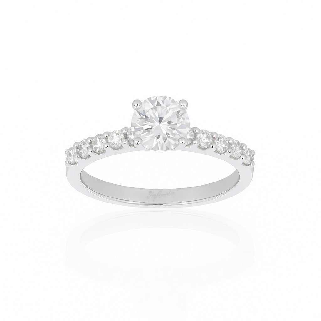 Anillo Oro Blanco 10k - Estilo Pavé con Zirconia