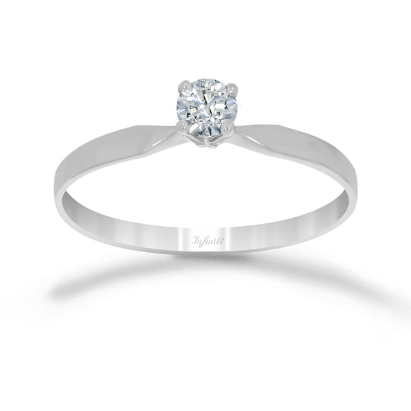 Anillo Oro Blanco 10k - Solitario Zirconia de 4 mm