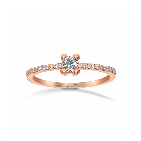Anillo Oro Rosa 14k, Pavé Zirconia Central 3.50 mm