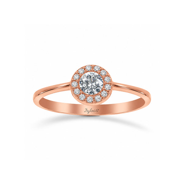 Anillo Oro Rosa 14k - Halo Zirconia 3.50 mm