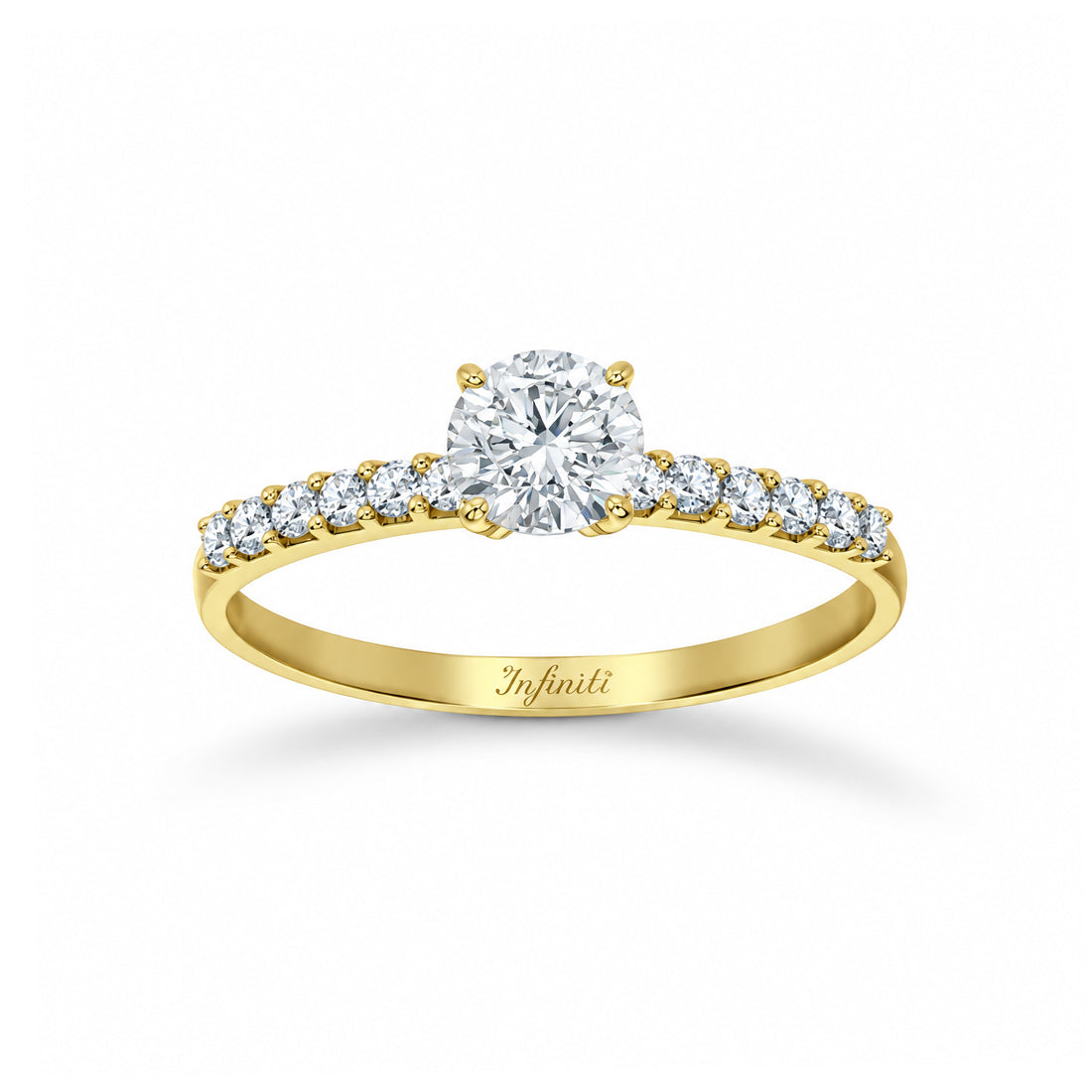 Anillo Oro 14k - Estilo Pavé, Zirconia Centro 5 mm