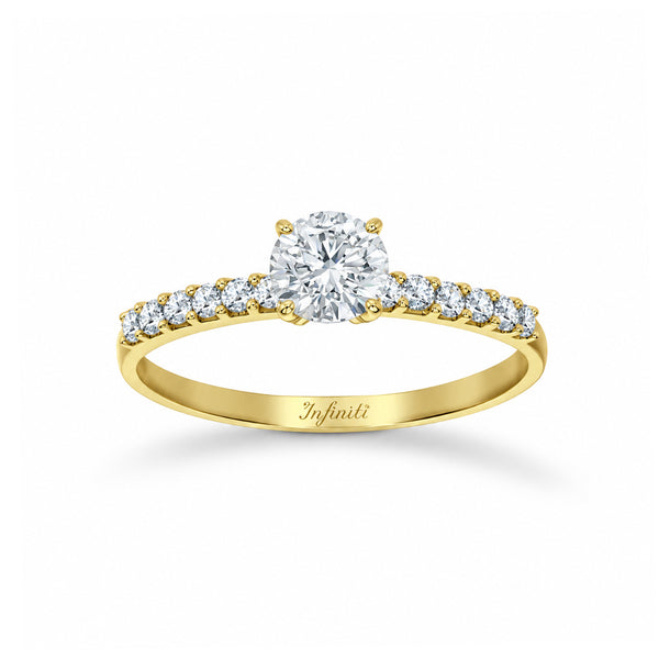 Anillo Oro 14k - Estilo Pavé, Zirconia Centro 5 mm