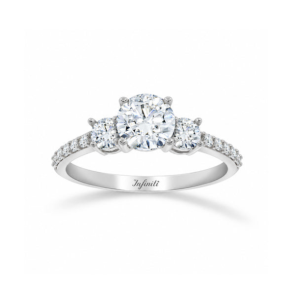 Anillo Oro Blanco 14k - Estilo Tres Piedras, Zirconia Central 6.80 mm