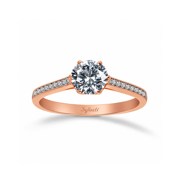 Anillo Oro Rosa 14k, Pavé Zirconia Central 6.5 mm