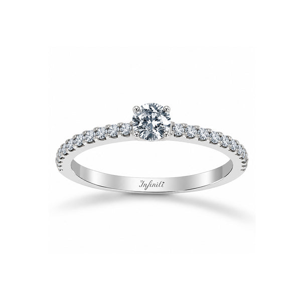 Anillo Oro Blanco 14k, Pavé con Zirconia Central 3.50 mm