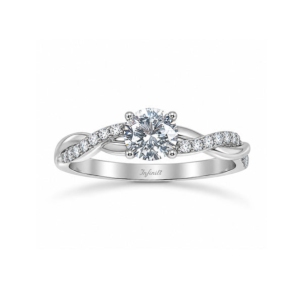 Anillo Oro Blanco 10k - Trenzado con Zirconia Central de 5.50 mm