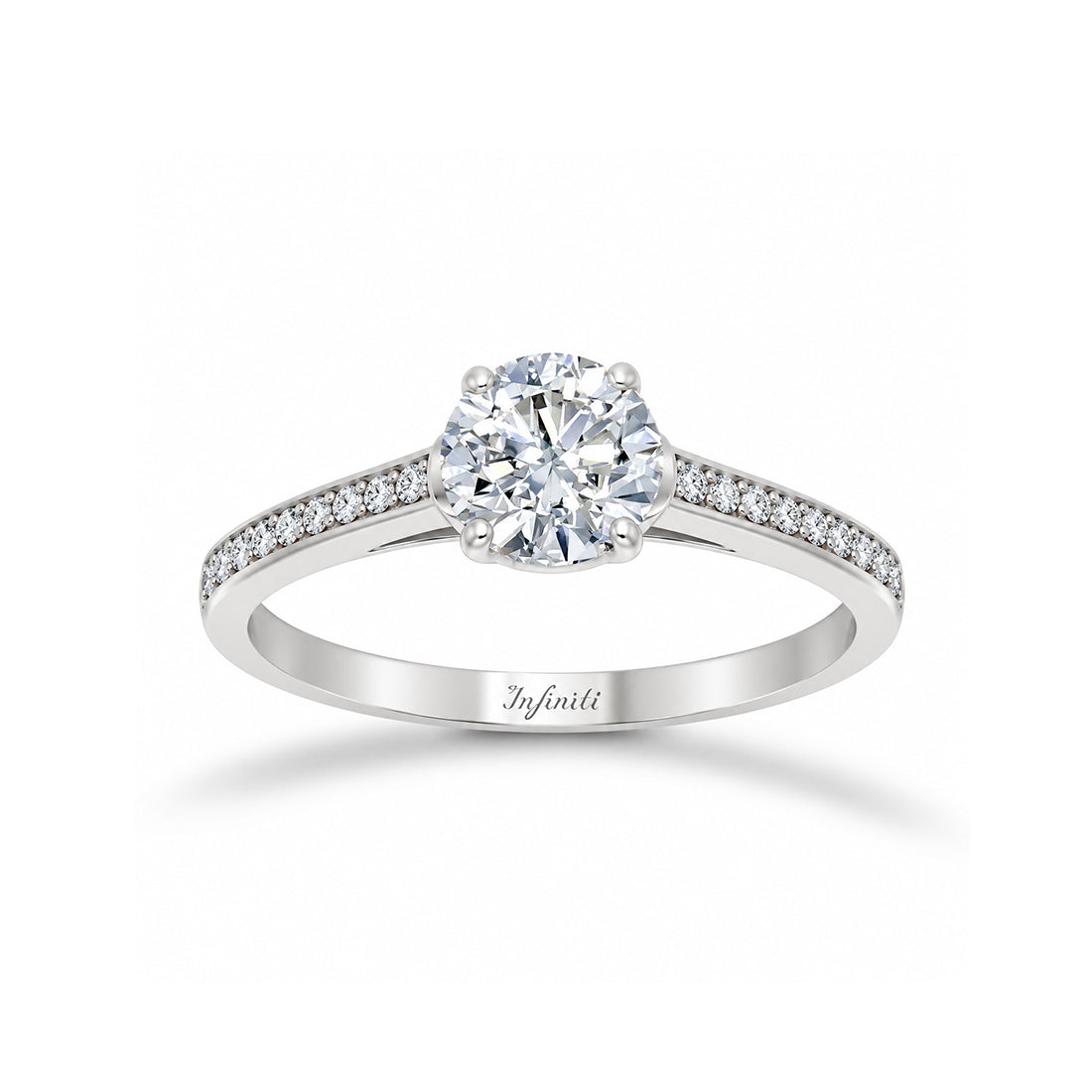 Anillo Oro Blanco 14k, Pavé Zirconia Central 6.5 mm