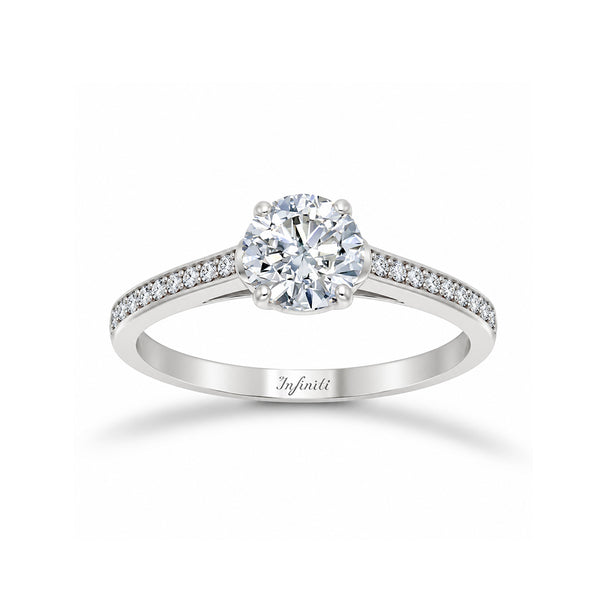 Anillo Oro Blanco 14k, Pavé Zirconia Central 6.5 mm