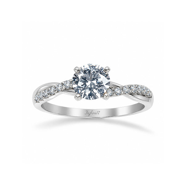 Anillo Oro Blanco 14k - Estilo Trenzado Zirconia Central 6 mm