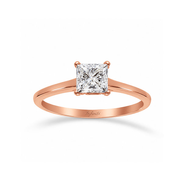 Anillo Oro Rosa 14k - Zirconia Princess de 5 mm