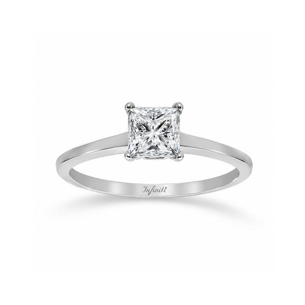 Anillo Oro Blanco 14k - Zirconia Princess de 5 mm