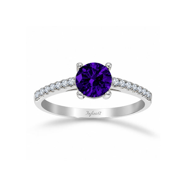 Anillo Oro Blanco 14k, Pavé con Zafiro Creado 6 mm