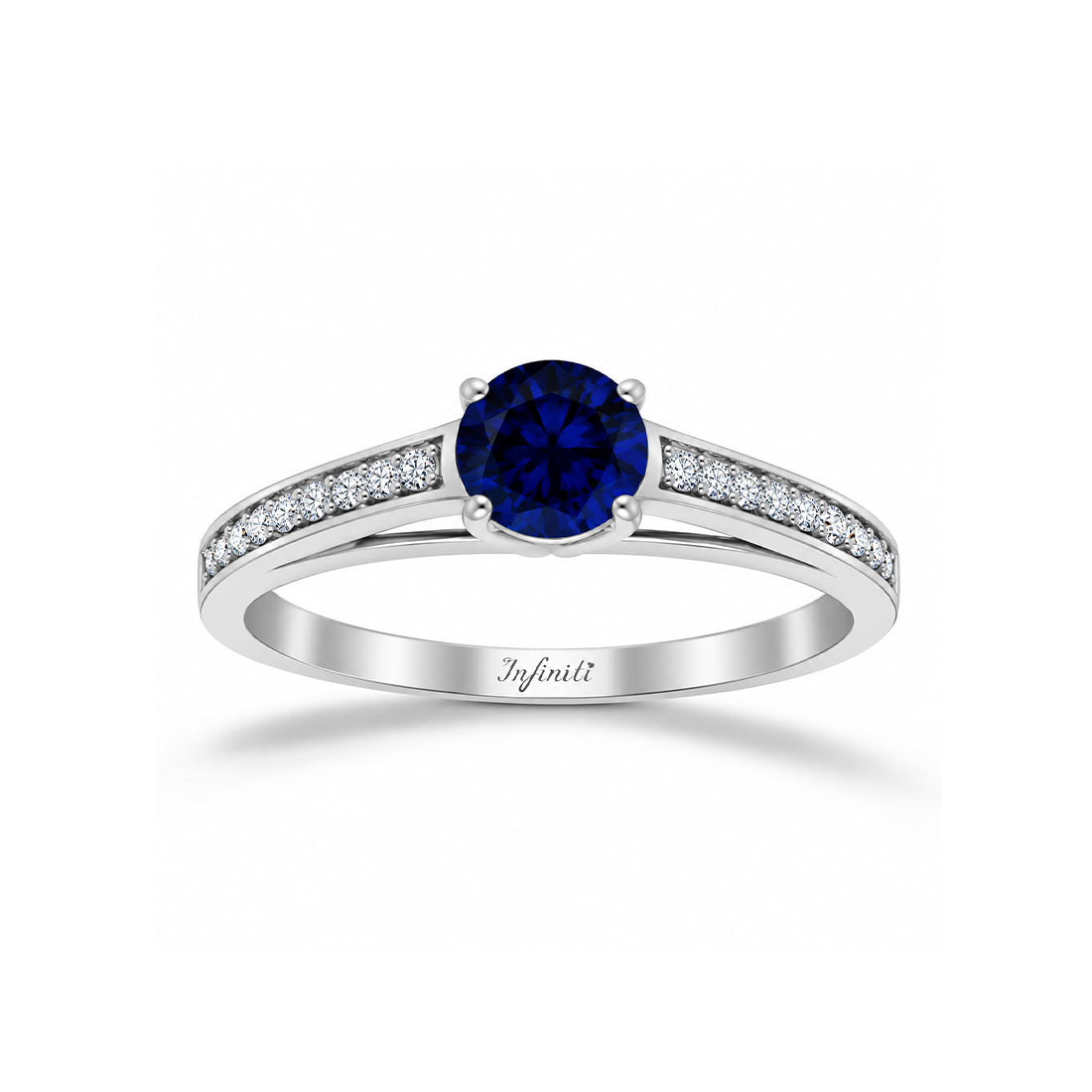 Anillo Oro Blanco 14k - Zafiro 5 mm con Pavé en Canal