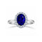 Anillo Oro Blanco 14k, Halo con Zafiro 8x6 mm