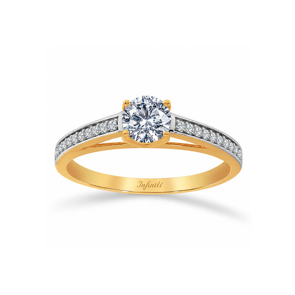 Anillo Oro 14k, Pavé Zirconia Central de 5 mm