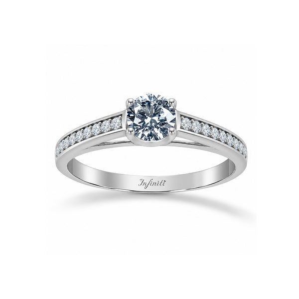 Anillo Oro Blanco 14k, Pavé Zirconia Central de 5 mm