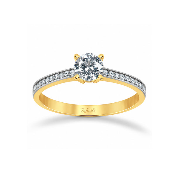 Anillo Oro 14k, Pavé Zirconia Central de 5 mm