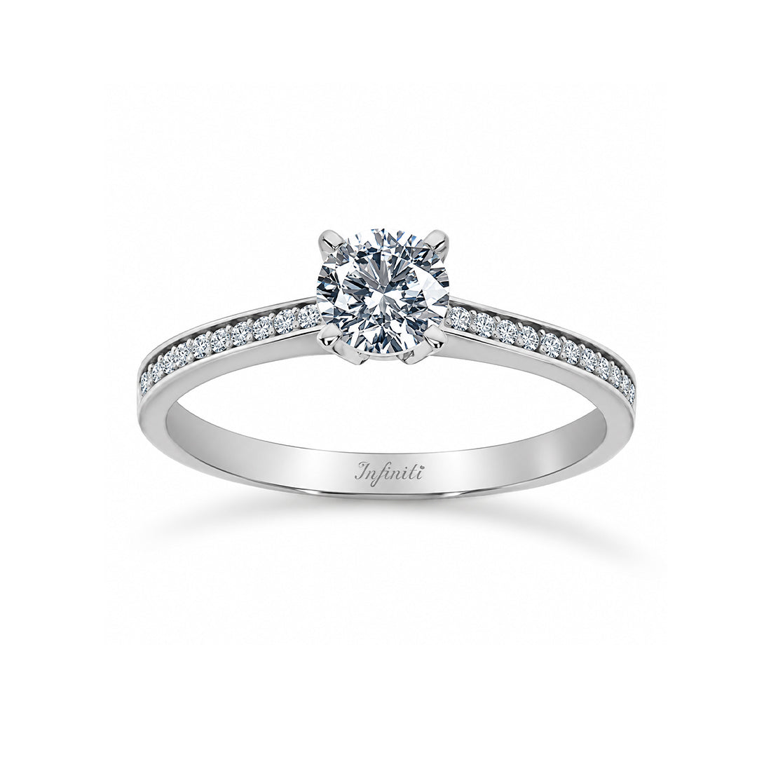 Anillo Oro Blanco 14k, Pavé Zirconia Central de 5 mm