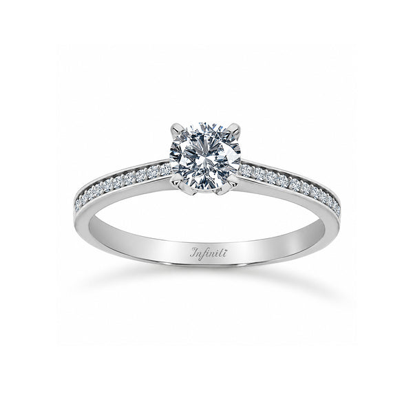 Anillo Oro Blanco 14k, Pavé Zirconia Central de 5 mm