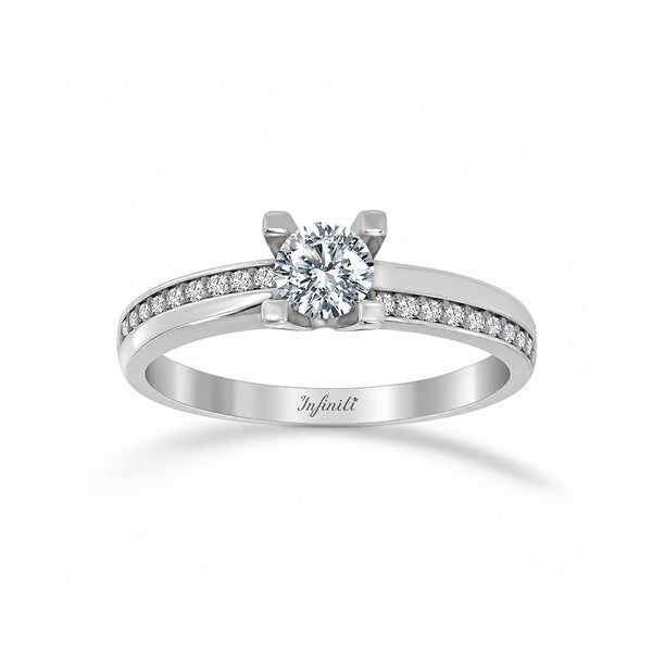 Anillo Oro Blanco 14k - Pavé Zirconia Central 4.5 mm