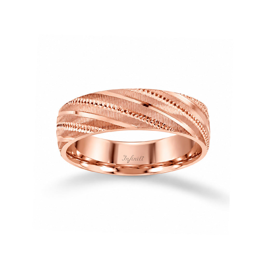 Argolla Oro Rosa 14k - Acabado Facetado con Confort, Ancho 5 mm