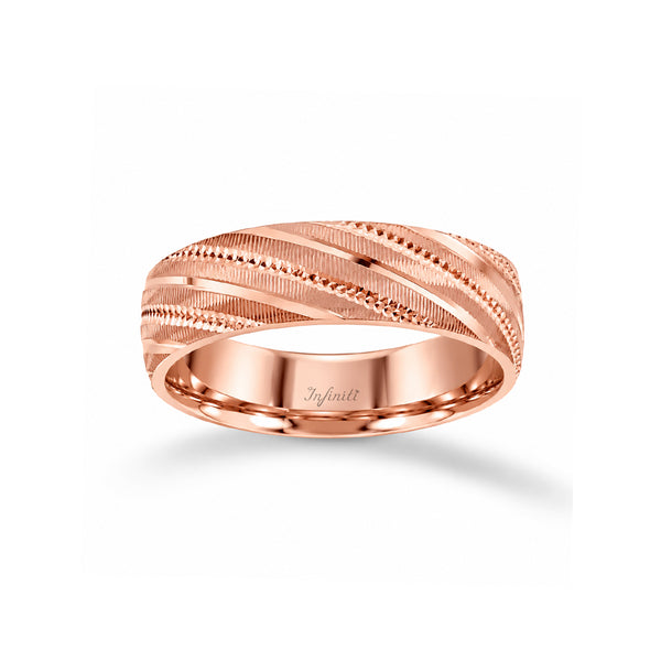Argolla Oro Rosa 14k - Acabado Facetado con Confort, Ancho 5 mm