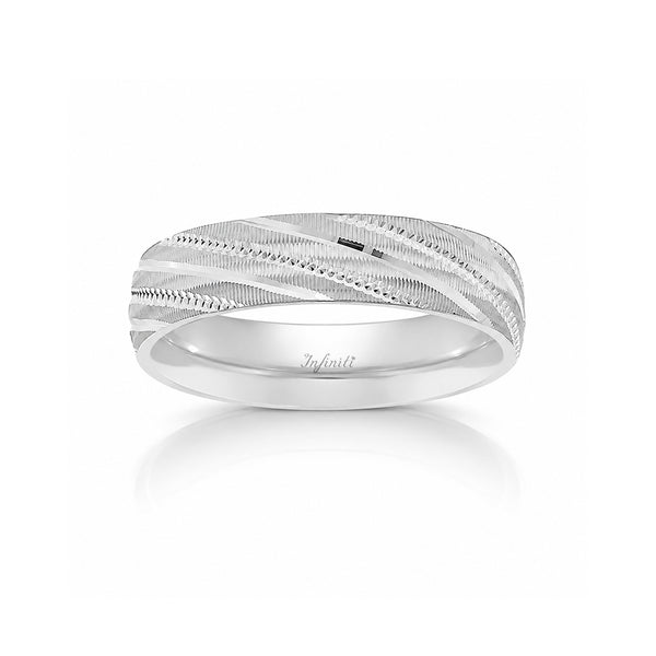 Argolla Oro Blanco 14k - Acabado Facetado con Confort, Ancho 5 mm