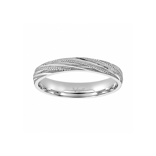 Argolla Oro Blanco 14k - Acabado Facetado con Confort, Ancho 3 mm