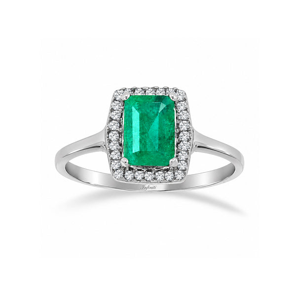 Anillo Oro Blanco 14k - Halo Esmeralda Natural 1.85 ct con Zirconias