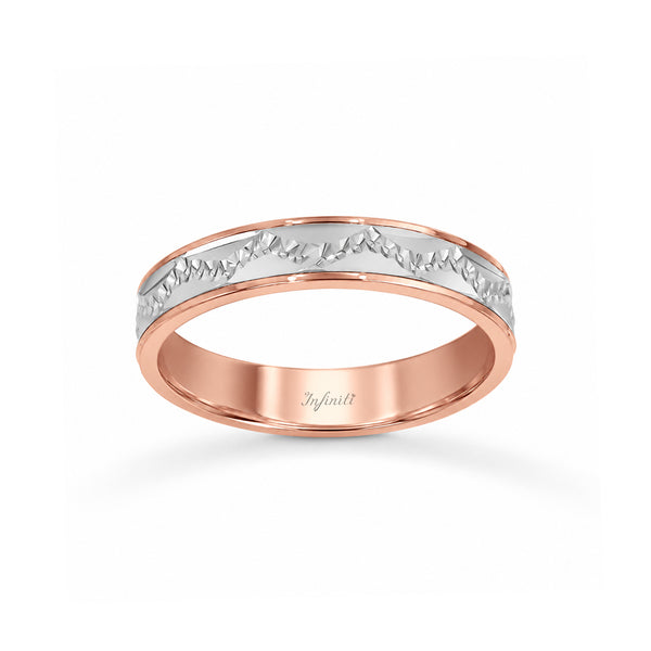 Argolla Oro Rosa 14k - Platinada con Detalle 4 mm