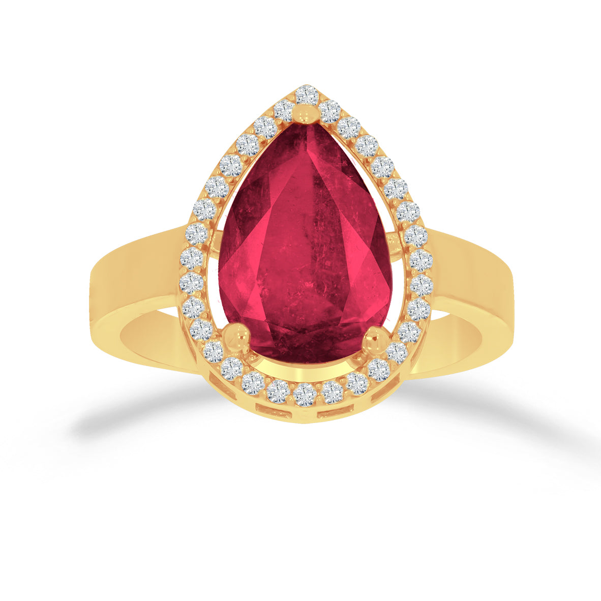 Anillo Oro 14k - Halo con Zirconia de Pera Roja 12.5 mm