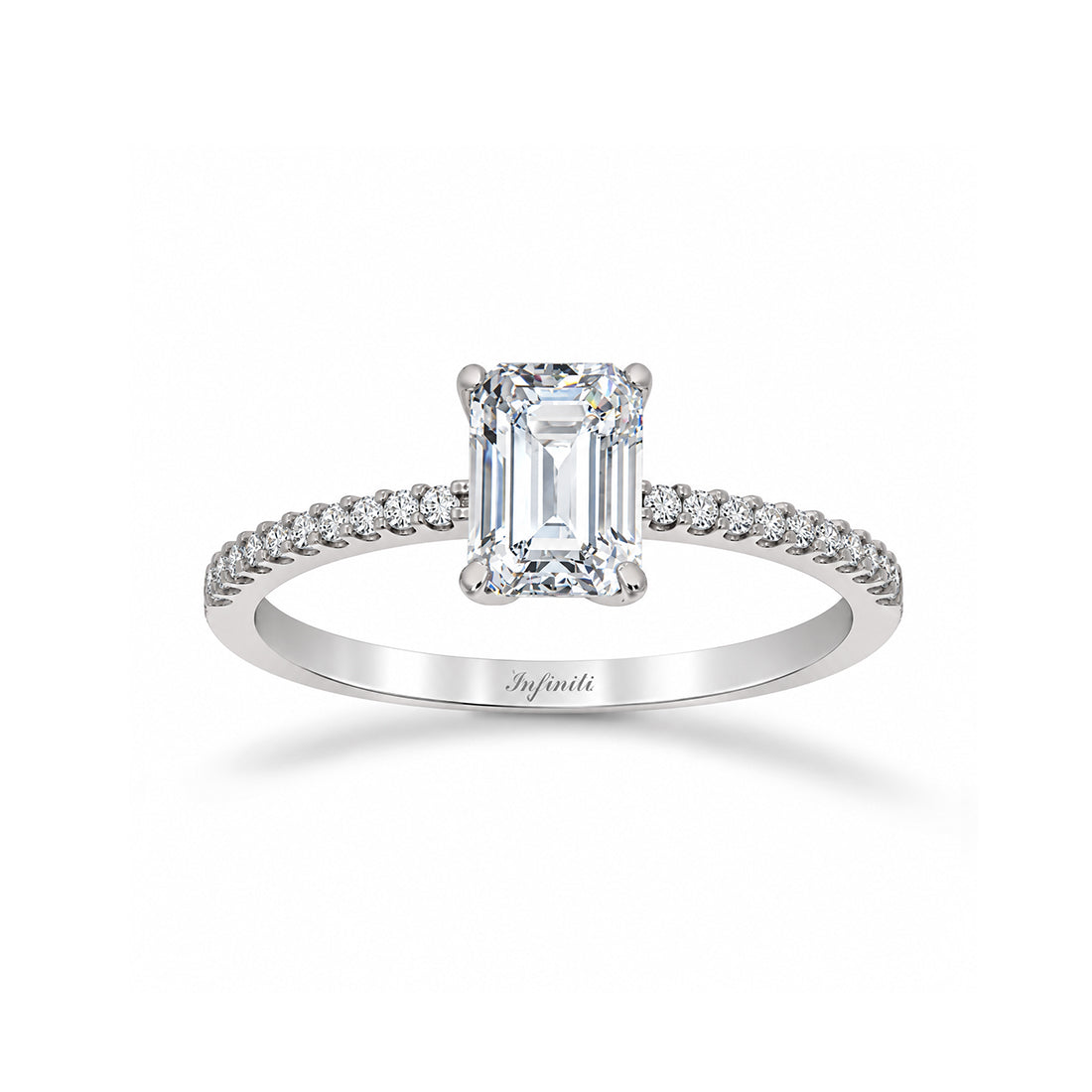 Anillo Oro Blanco 14k - Corte Esmeralda 7x5 mm