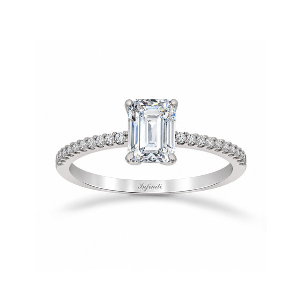 Anillo Oro Blanco 14k - Corte Esmeralda 7x5 mm
