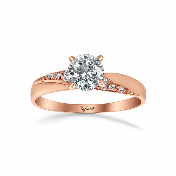 Anillo Oro Rosa 10k - Zirconia 5.5 mm, Laterales de 1.5 mm