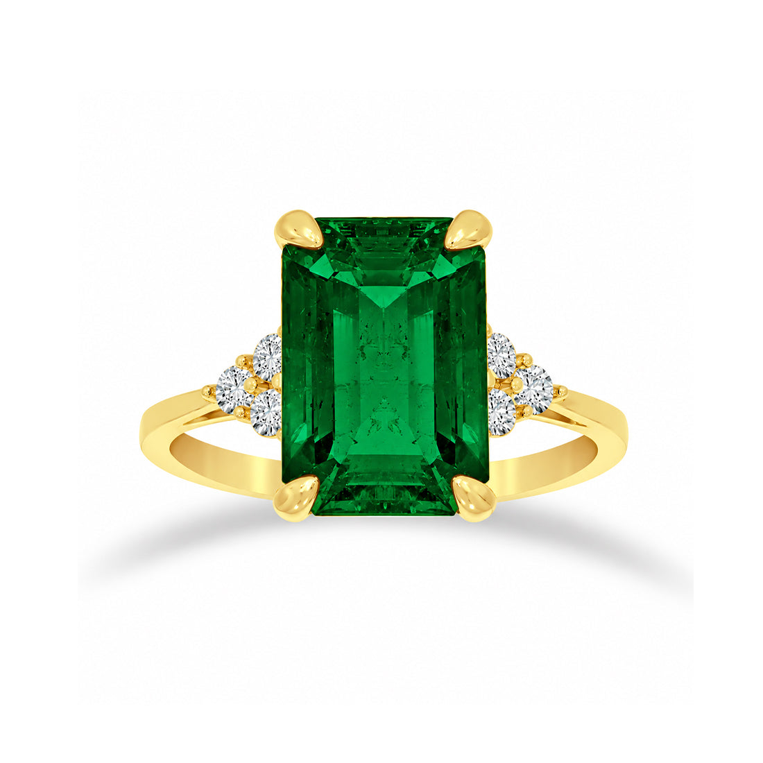 Anillo Oro 14k - Esmeralda Sintética y Zirconias Laterales