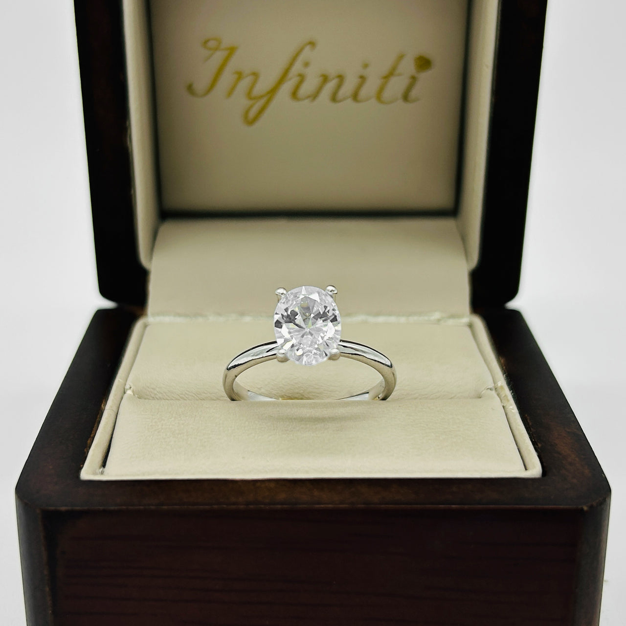 Anillo Oro Blanco 14k - Zirconia Oval