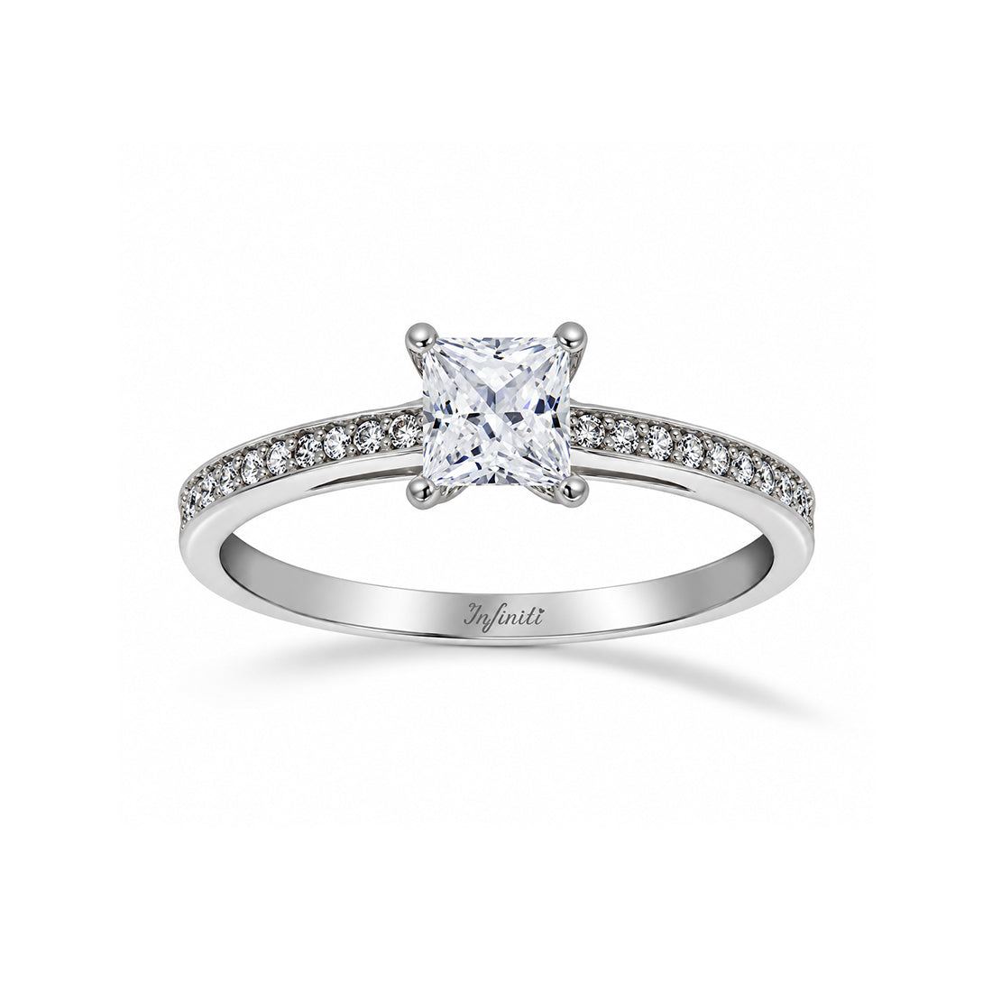 Anillo Oro Blanco 10k, Zirconia Central Princess 4.5 mm