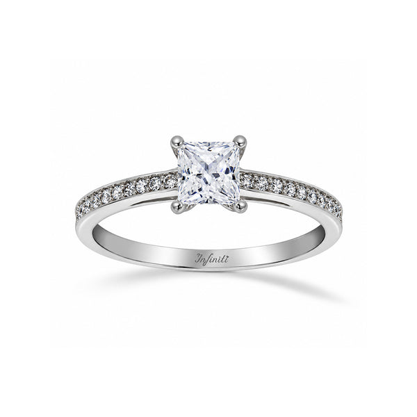 Anillo Oro Blanco 10k, Zirconia Central Princess 4.5 mm