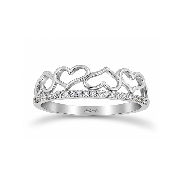 Churumbela Oro Blanco 10k, Corazones y Zirconias de 1 mm