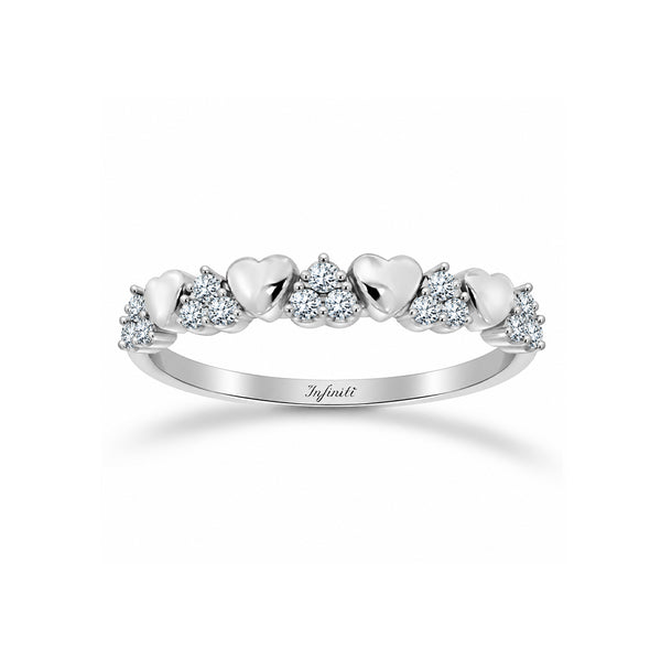 Churumbela Oro Blanco 10k, Corazones con Zirconias 1 mm