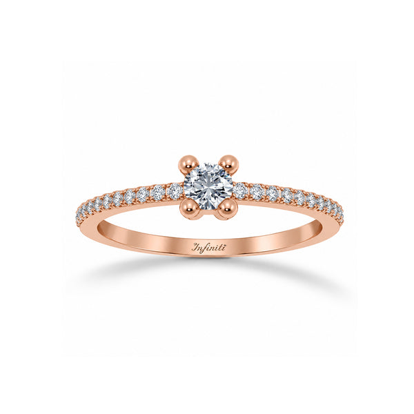 Anillo Oro Rosa 10k, Pavé Zirconia Central 3 mm