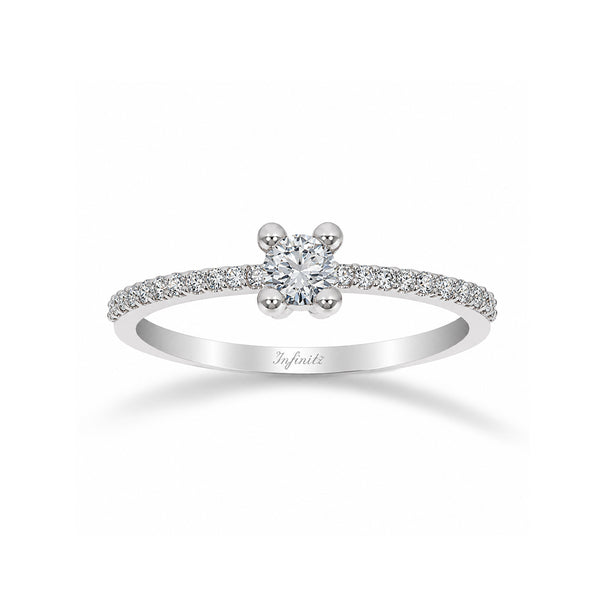 Anillo Oro Blanco 10k, Pavé Zirconia Central 3 mm
