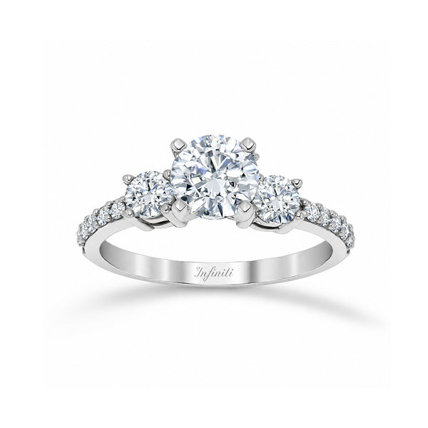 Anillo Oro Blanco 10k, Estilo Tres Piedras, Zirconia Central 6.8 mm