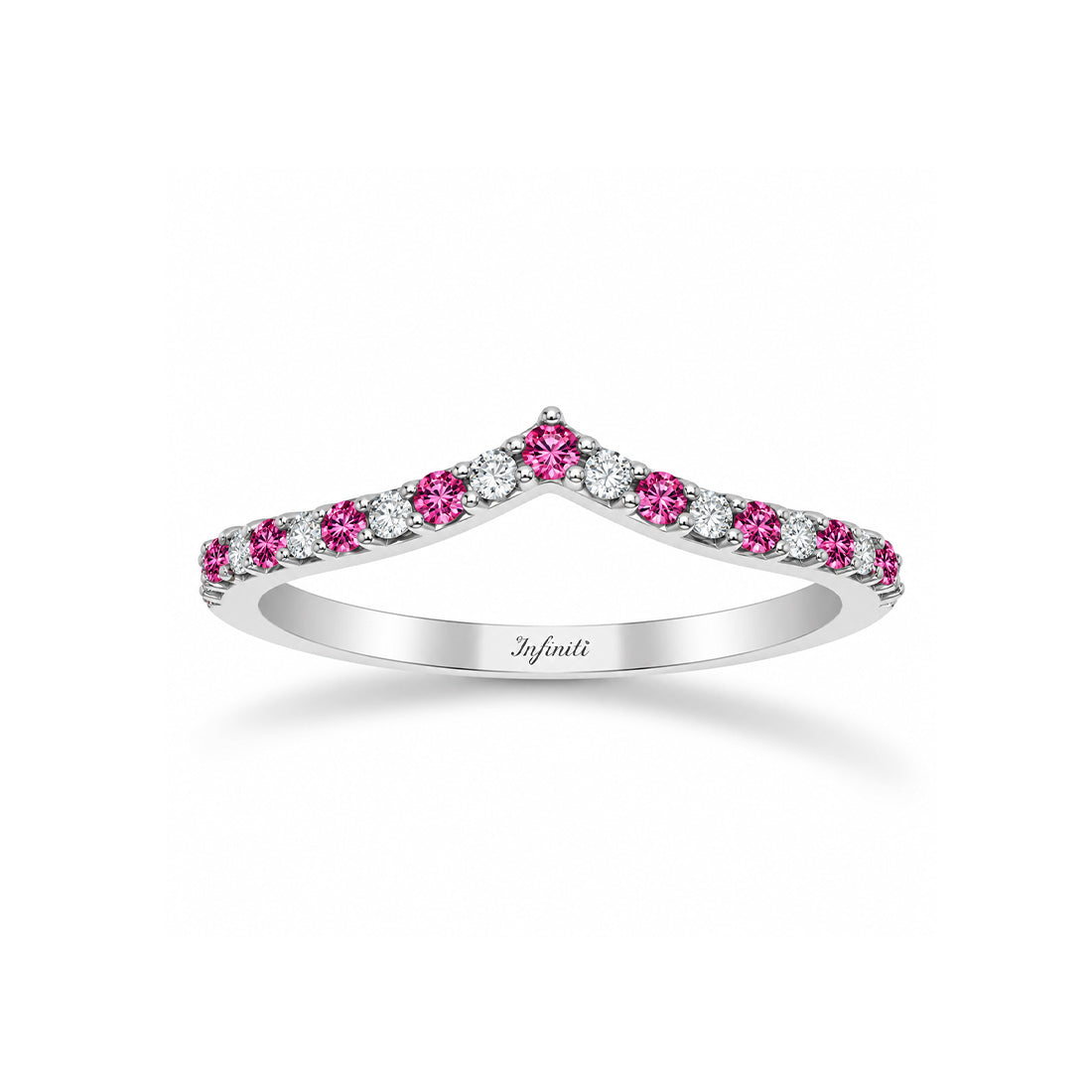 Churumbela de Oro Blanco 10k – Forma V con Zirconia Rosa