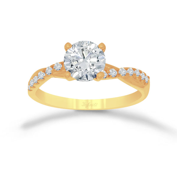 Anillo Oro 10k, Estilo Trenzado Zirconia Central 6 mm