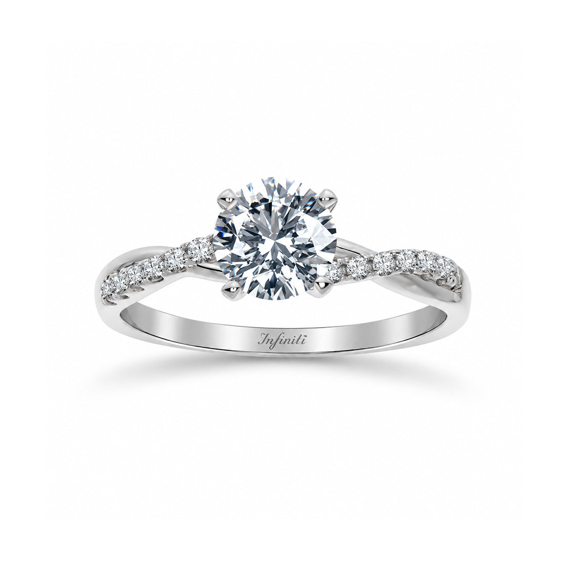 Anillo Oro Blanco 10k, Estilo Trenzado Zirconia Central 6 mm