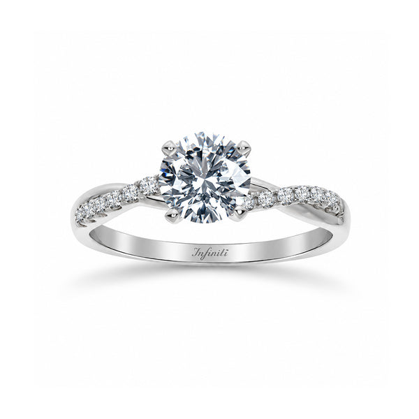 Anillo Oro Blanco 10k, Estilo Trenzado Zirconia Central 6 mm
