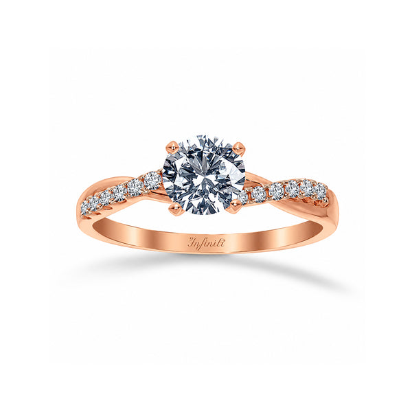 Anillo Oro Rosa 10k, Estilo Trenzado Zirconia Central 6 mm
