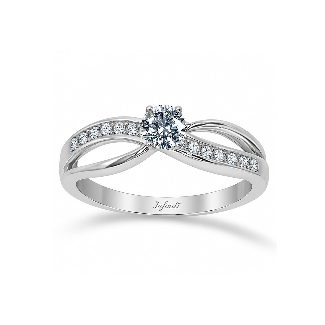 Anillo Oro Blanco 10k, Estilo Infinito Zirconia Central 4 mm